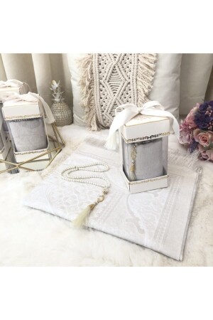 Çırağan Series Prayer Rug Prayer Beads Gift Set Cream - Ensarhac