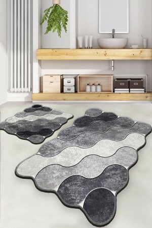 Circle Gray Set of 2 Bathroom Carpet Djt Washable Non-Slip Base Mat Toilet Bowl Set - Chilai Home