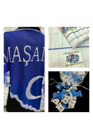 Circumcision Set Blue Mashallah, star and crescent Circumcision Cover. 12pcs Circumcision Wedding Towels. 50 Circumcision Henna 1 30214 - yörük tuhafiye