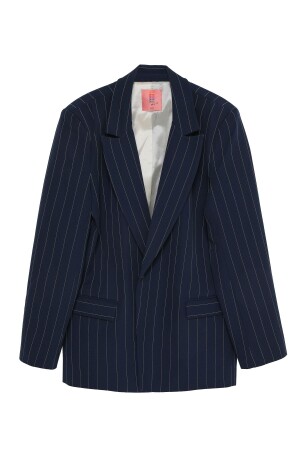 Çizgi Detaylı Blazer Ceket Lacivert - Quzu