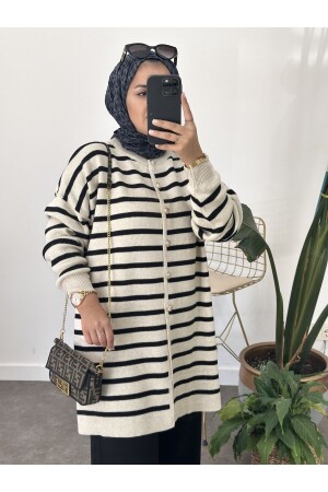 Çizgili triko hırka - Asel Fashion