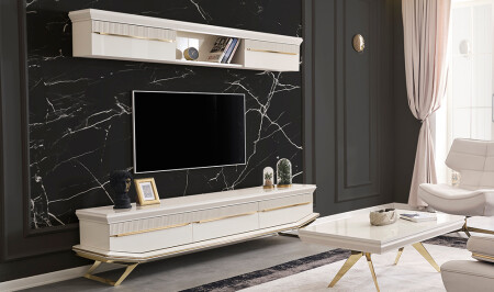 Clara Ecru Gold TV Unit - Cadde Yıldız