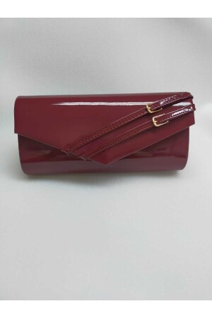 Claret Red Patent Leather EVENING BAG WITH GOLD BELT BUCKLE - Bsc
