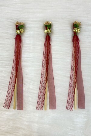 Claret Red Stick Bridesmaid Bell - Bride Tambourine - Bridesmaid Tambourine - Circumcision Bell - Ribbon Decorated 10 Pieces - Zeymerade