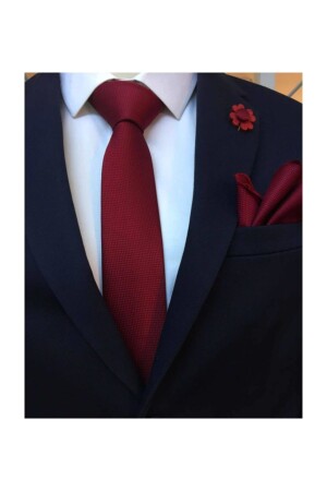 Claret Red Tie Handkerchief Boutonniere Set Kmc-1 444GKC002 - Brianze