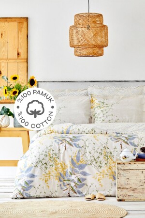 Clarinda Mustard 100% Cotton Double Duvet Cover Set with Rubber Sheets 201. 17. 01. 0067 - Karaca Home