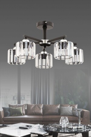 CLARUS BLACK 5-PACK MODERN PLAFONIER CHANDELIER WITH CRYSTAL HEAD, LIVING ROOM, HALL ENTERTAINMENT - Avimonaydınlatma