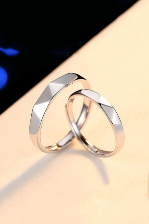 Classic Angular Silver Plated Adjustable Couple Wedding Band Ring - Sahira Jewelry