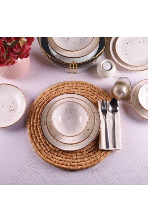 Classic Reactive 46 Cream Spotted Hand Painted 24 Piece Daily Porcelain Dinner Set for 6 People 420 - Tulü Porselen