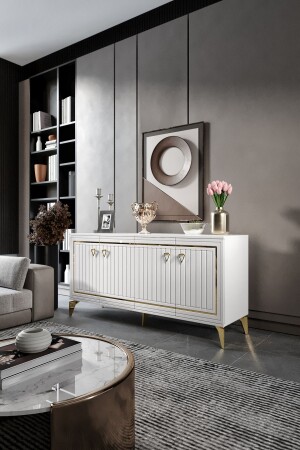 Classy Console MDF Mebrane Cover White Gold KNS1001 - Mapa
