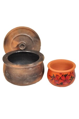 Clay Casserole for 8-10 People (1 Piece of 1 Liter Yogurt Pot - 1 Piece of Casserole Lid as a Gift) 556 - SAMESA HEDİYELİK