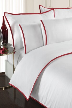 Clean Slate V. 1%100 Cotton Satin Duvet Cover Set Fitted Sheet King Size (XL) White Red SL002 - Silkarea