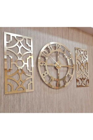 ساعة الجدار وديكور من الذهب (CLOCK 50X50CM DECOR 24X50CM) الأرقام التركية مرآة بلكسيكلاس على MDF 3800905 - TUĞBArt