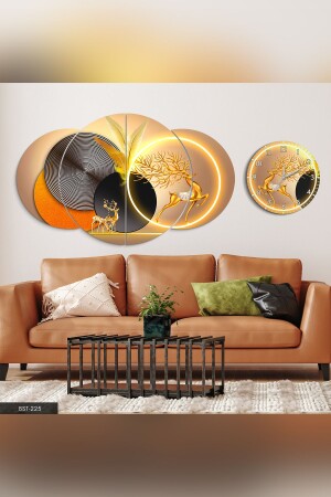 Clock Table Set Gold Deer Geometric Patterns 4 Piece MDF Table Clock Set - Evinemoda