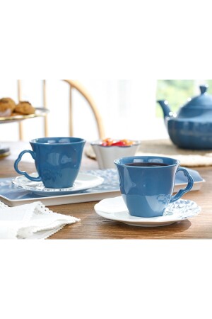 Clover Flower Porcelain Teacup Set for 2 People 180 ml White - Blue 10032303 - English Home