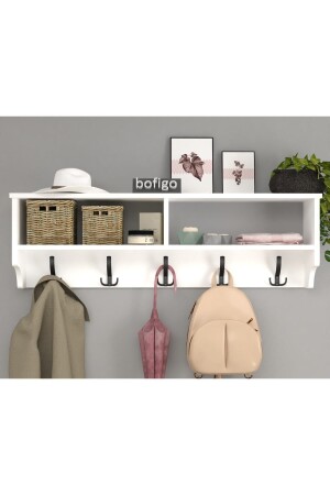 Coat Rack Wall Hanger Clothes Hanger Wall Hanger with Shelf White 120 Cm Bfg-Port-BykAsk - Bofigo