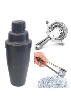 Cocktail Set 3 Piece Shaker 700 ml Bar Strainer Ice Tongs Cocktail Preparation Set Bartender stk - 8539 - adin tasarım