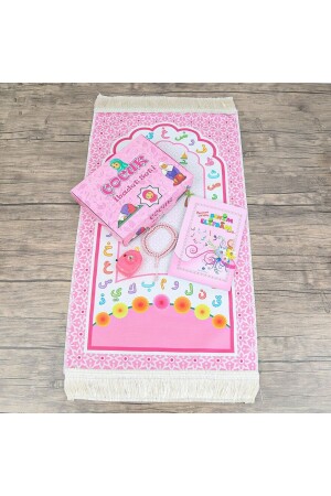 Çocuk Seccadesi Ve Eğitici Kitabı Namaz Seti Oyuncak Fotograf Makinesi-seccade Ölçü Pembe 45x82 Cm - İkranur