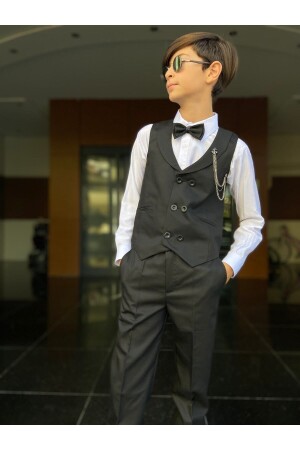 Çocuk Yelekli Takım Elbise Gömlekli Set Siyah - Wena Kids