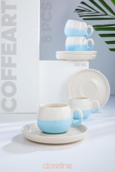Coffeart Mavi Çift Renk El Yapımı Türk Kahvesi Espresso Fincan Seti 4 Lü ÇİFTRENKPK - Doreline