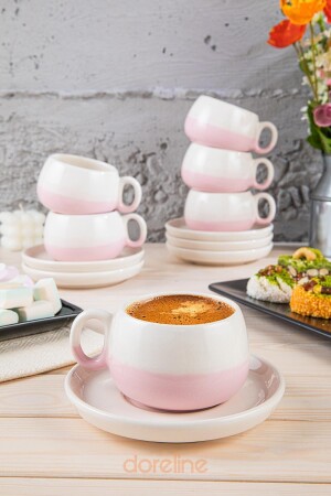 Coffeart Pink Handmade Nescafe, Mocha, Americano, Filter Coffee Cup Set 6 Pieces 359-6 - Doreline