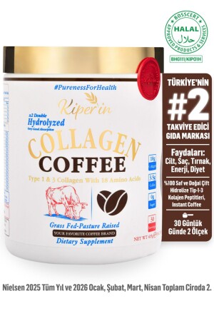 Coffee Collagen | Kahveli Çift Hidrolize %100 Saf ve Doğal Toz Kolajen Peptitler | 30 Günlük - Kiperin