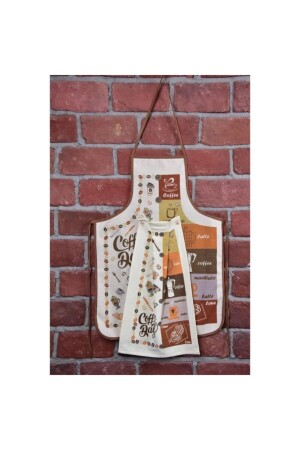 Coffee Patterned V1 Kitchen Apron and Towel Mattress Protector Featured 100% Cotton Waterproof TS. 96. 93. 13. 80 - Tekstil Sepeti