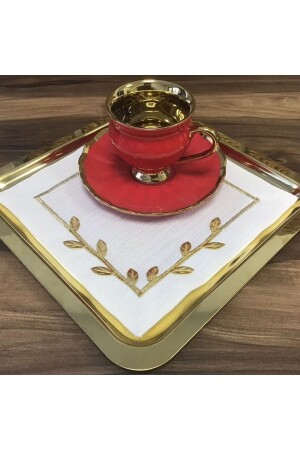 Coffee Presentation Napkin - Taç Gold - 6 Piece OYA-K-6517 - OYA home