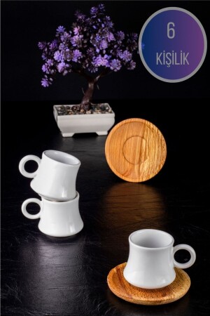 Coffee Set for 6 Persons with Wooden Plate Bamboo Cup Set Ceramiccup KF0401 - DDATELİER