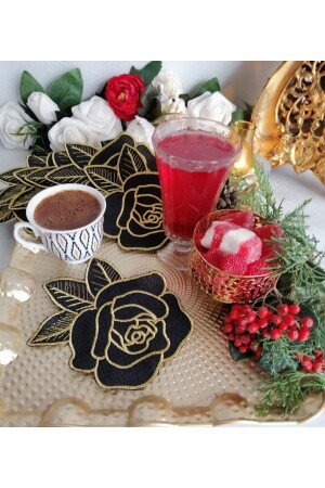 Coffee Side Napkin - Presentation Napkin - New Year's Cocktail Napkin - 6 Pieces - (rose Model) - Lady Rio