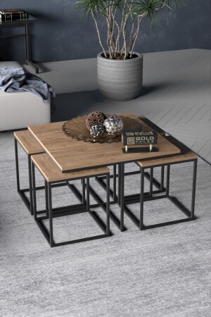 Coffee Table and Nesting Table Luxury Set of 5 Walnut FMABEŞ - GOLDFALEZ