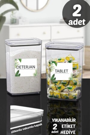 Mehrzweck-, dekorativer, rechteckiger 3,1-l-Vakuum-Satz mit 2 Tabletten und Deckel, Tabletten-/Reinigungsmittelbehälter, Reinigungsmittelbox ÖZ-BD-001 - özmen home