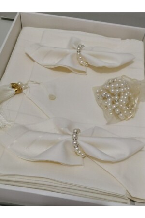 Colber Tablecloth Set Cream 12 Persons 26 Pieces Cream Boxed - Zeynoçeyiz