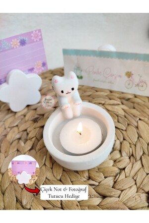 Cold Cat Candle Holder & Flower Note Holder Gift - Candle is included in the price - Pembe Çarşı