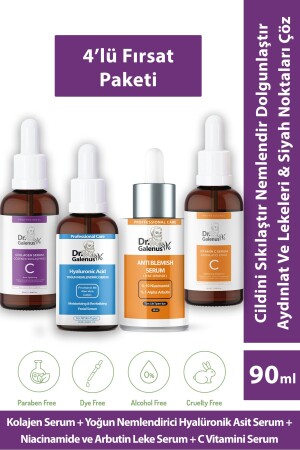 Collagen- Vitamin C- Hyaluronic Acid and Anti-Dark Spot Quadruple Care Serum Set (90 ML) - Dr. Galenus