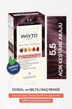 Color 5. 5 Light Chestnut Acaju Ammonia-Free Permanent Herbal Hair Dye - Phyto