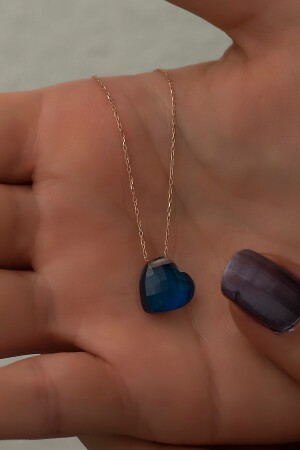 Color Changing Natural Stone Feeling Stone Silver Heart Necklace UVPS100370 - Papatya Silver
