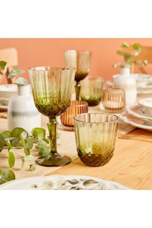 Colore Cut Glass and Goblet Set of 12 Green - Bella Maison