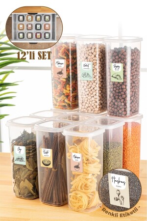 Colored Labeled 12 Pcs 1.75 Liter Peggy Square Food Storage Container White PGGY12LI175 - Vienev