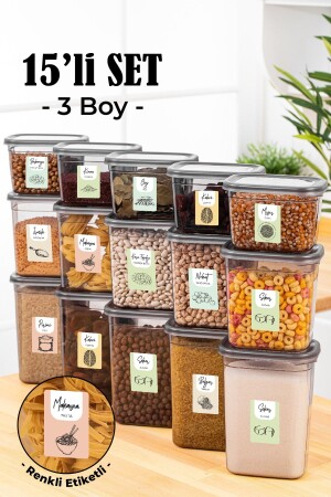 Colored Labeled 15-piece Peggy Rectangular Storage Container Set 5x(1500-1150-800 Ml) Anthracite RNKLPGGY15LIKRSK3 - Vienev