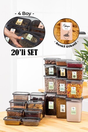 Colored Labeled 20pcs Peggy Rectangular Storage Container Set 5x(1500-1150-800-400 Ml) Anthracite RNKLPGGY20LIKRSK4 - Vienev