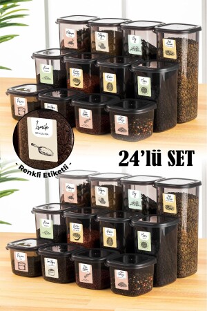 Colored Labeled 24-Piece Peggy Square Food Storage Container 8x(0,55 Liter, 1,2 Liter, 1,75 Liter) Anthracite RNKLKAREPGGY24LUKRSK - Vienev