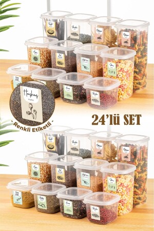 Colored Labeled 24-Piece Peggy Square Food Storage Container 8x(0,55 Liter, 1,2 Liter, 1,75 Liter) White PGGY24LUKRSK - Vienev