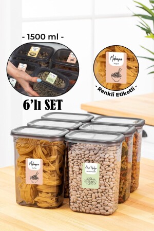 Colored Labeled Set of 6 Peggy Rectangular Storage Containers 1500 Ml Anthracite RNKLPGGY6LI1500 - Vienev