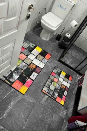 Colorful Bath Mat Toilet Set Set of 2 with Non-Slip Base 1023 - SÜNGERSAN