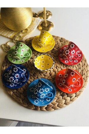 Colorful Daisy Flower Set of 6 Coffee Cups and Bowl pap03 - Den Tasarım Hediyelik