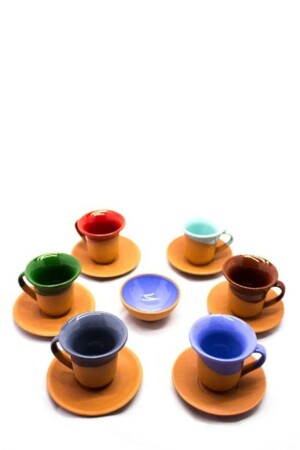 Colorful Earthenware Cup Set Set of 6 - Avanos