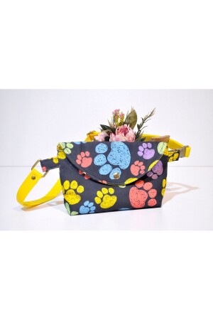 COLORFUL PAWS STUFF DETAIL AND YELLOW STRAP DETAIL WAIST BAG - Minart Design