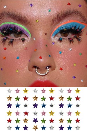 Colorful Star Face And Body Stone Face Gems 56 Pieces - Bear&Pear