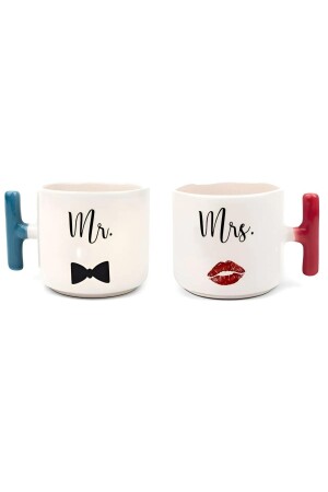 Colorful T Handle Mr and Mrs Designed Latte Cup Models and Leather Bracelet Gift ÖZG-00019051977 - homestorebotique